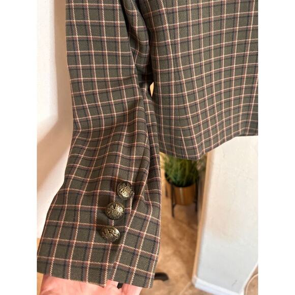 VINCE CAMUTO Double Breasted Cropped Blazer Green Plaid 6 - Picture 7 of 8